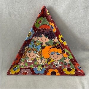 Canadian Studio Art Pottery Fiona Collins Signed Hand Painted Colourful Platter